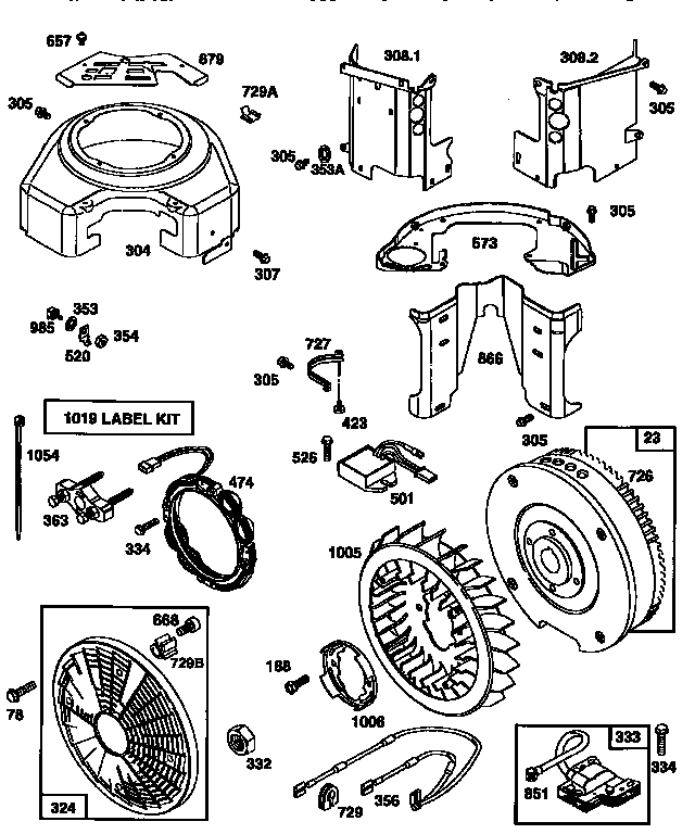 Flywheel assembly and blower housing