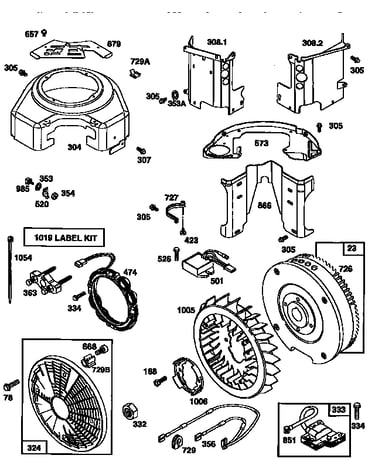 Flywheel assembly and blower housing