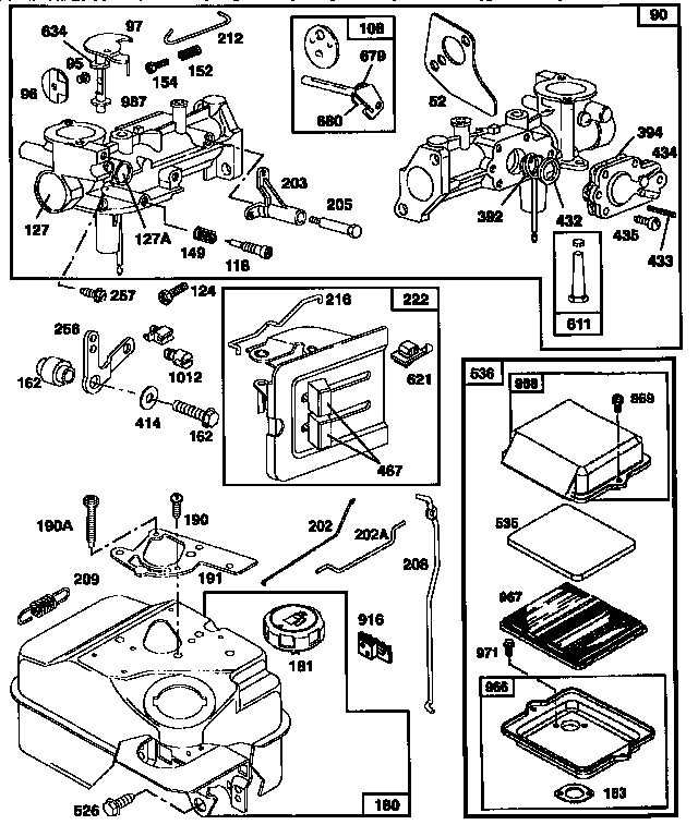 Carburetor and fuel tank assembly