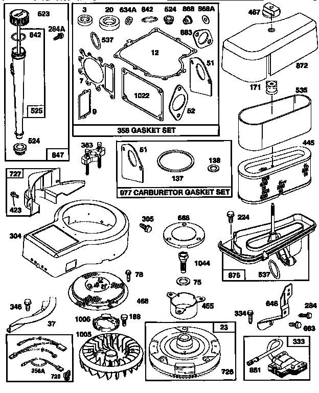 Flywheel/air cleaner assembly and gasket set