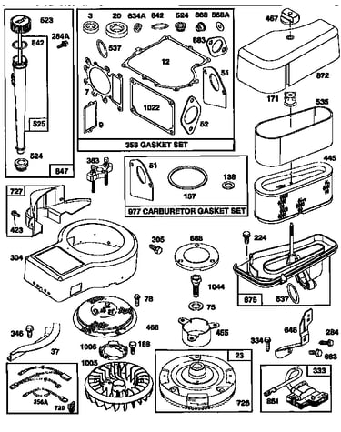 Flywheel/air cleaner assembly and gasket set