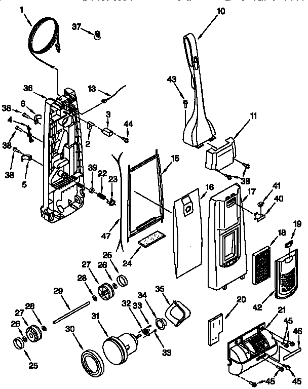 Dust compartment and motor