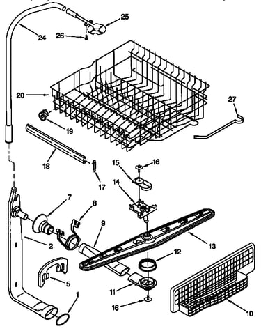 Upper dishrack and water feed