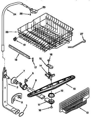 Upper dishrack and water feed