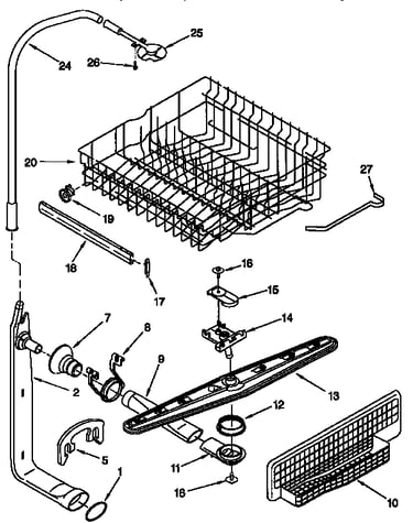 Upper dishrack and water feed