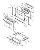 Oven door and storage drawer