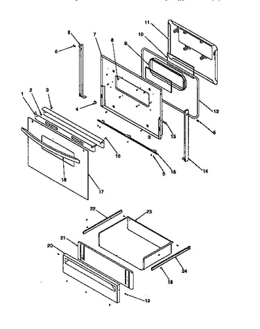 Oven door and storage drawer