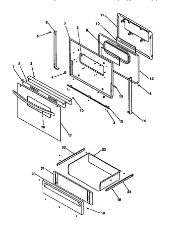 Oven door and storage drawer