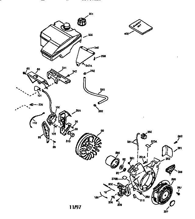 FUEL TANK AND FLYWHEEL ASSEMBLY