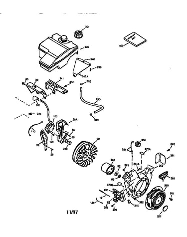 Fuel tank and flywheel assembly