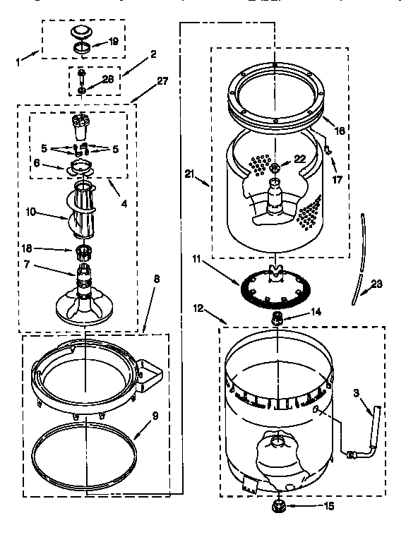 AGITATOR, BASKET AND TUB