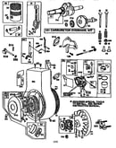 Rewind starter, flywheel assembly, and carburetor overhaul kit