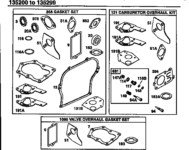 Carburetor overhaul kit/valve overhaul gasket set