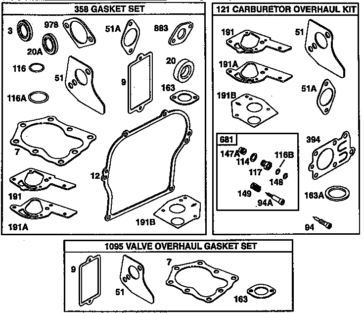 CARBURETOR OVERHAUL KIT/VALVE OVERHAUL GASKET KIT/GASKET KIT