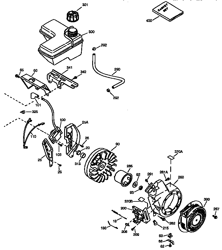 Fuel tank and flywheel assembly