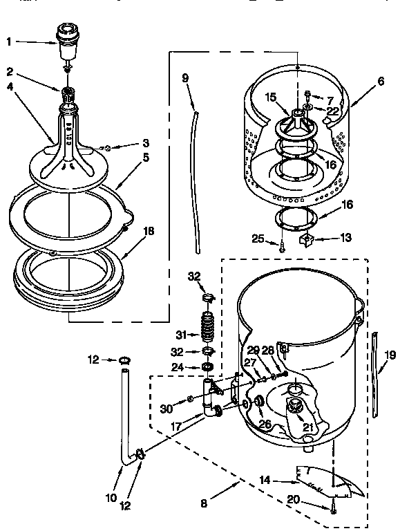 AGITATOR, BASKET AND TUB