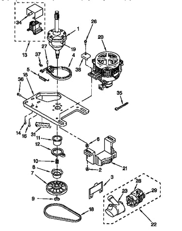 Brake, clutch, gearcase, motor and pump