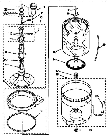 Agitator, basket and tub