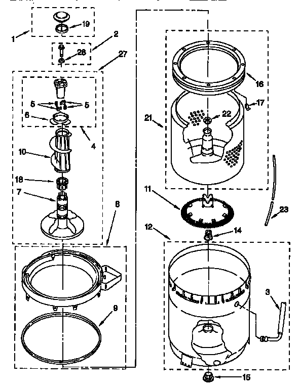 Agitator, basket, and tub