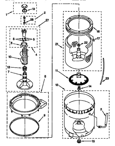 Agitator, basket, and tub