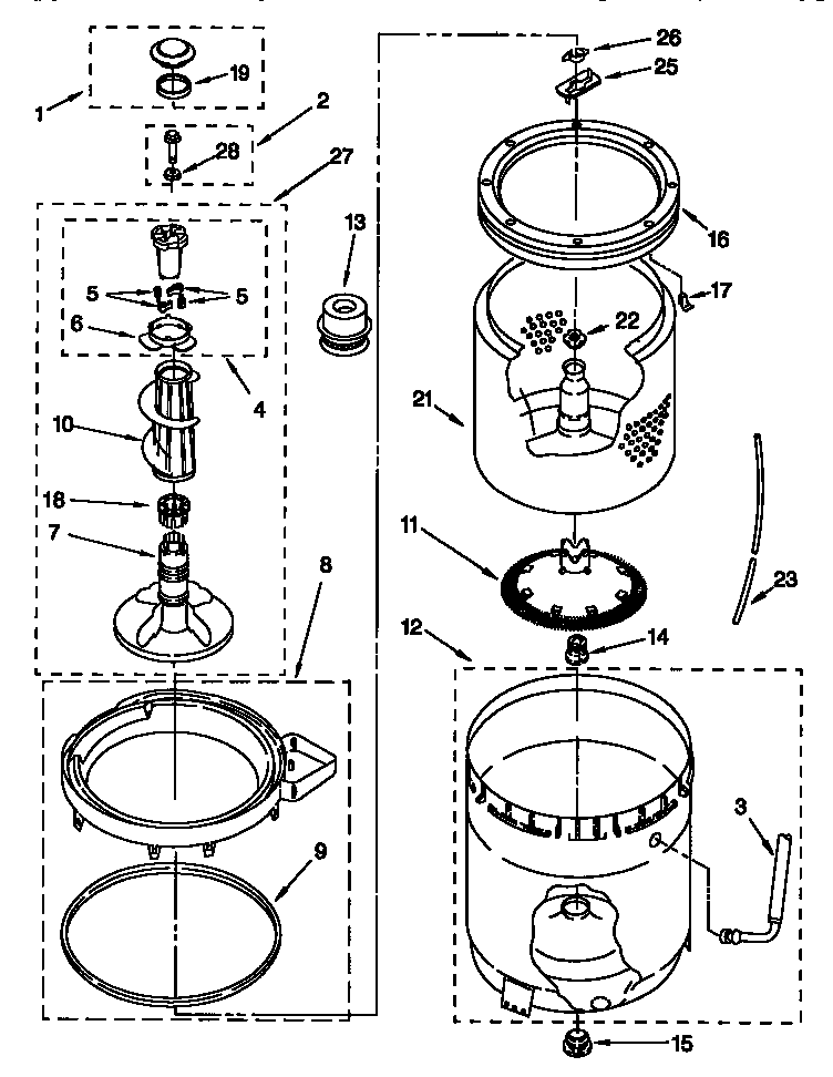 Agitator, basket and tub