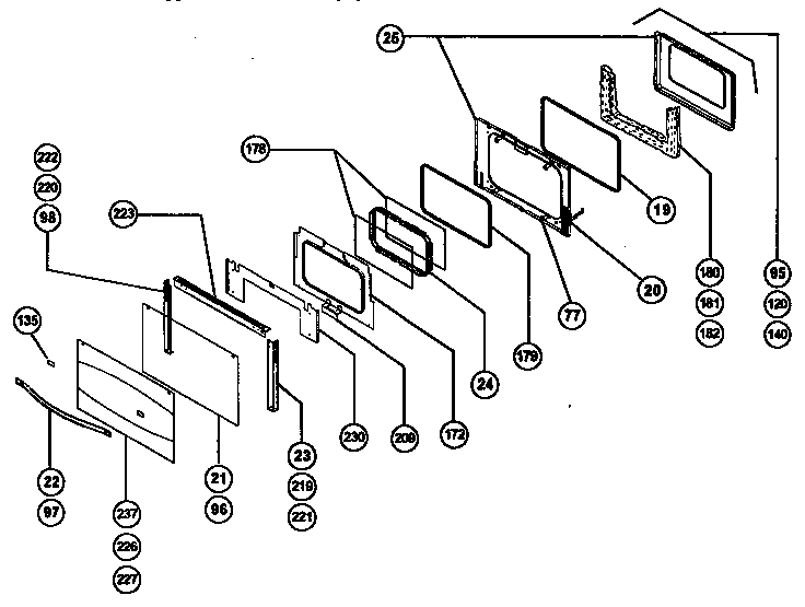 Main oven door assembly