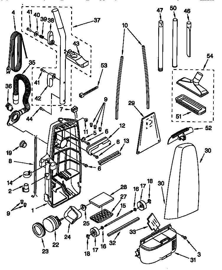 Dust compartment and motor