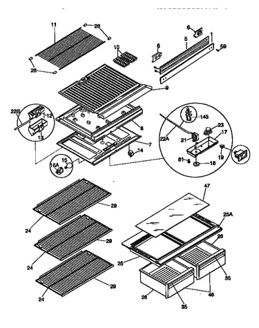 Shelves and divider block