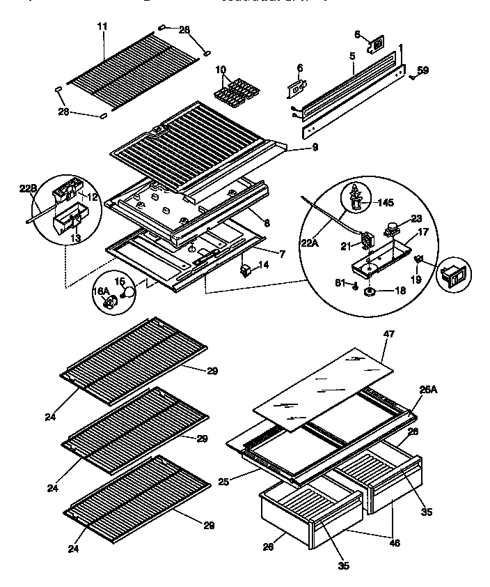 Shelves and divider block