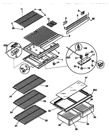 Shelves and divider block