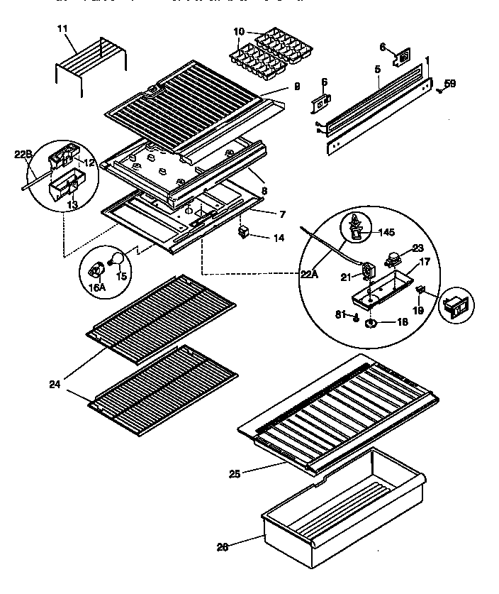 Shelves and divider block