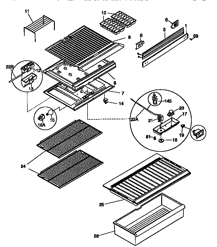 Shelves and divider block