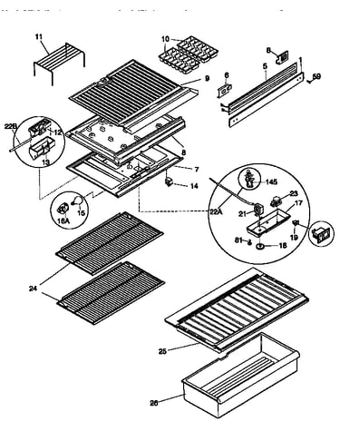 Shelves and divider block