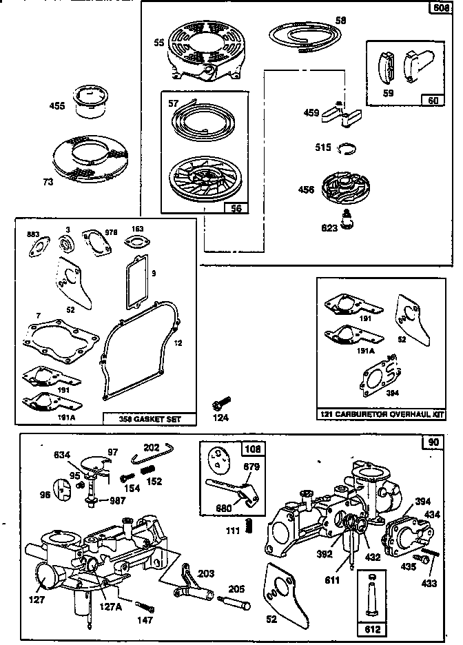 Carburetor and rewind starter assembly