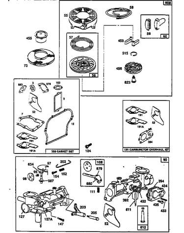 Carburetor and rewind starter assembly
