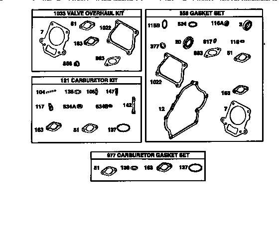 Gasket set/valve overhaul kit/carburetor kit