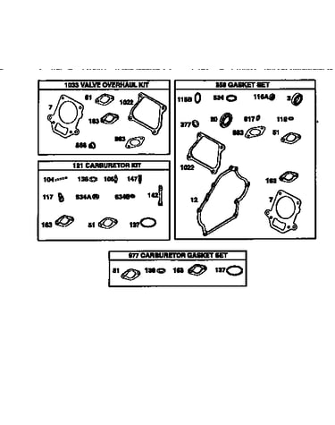 Gasket set/valve overhaul kit/carburetor kit