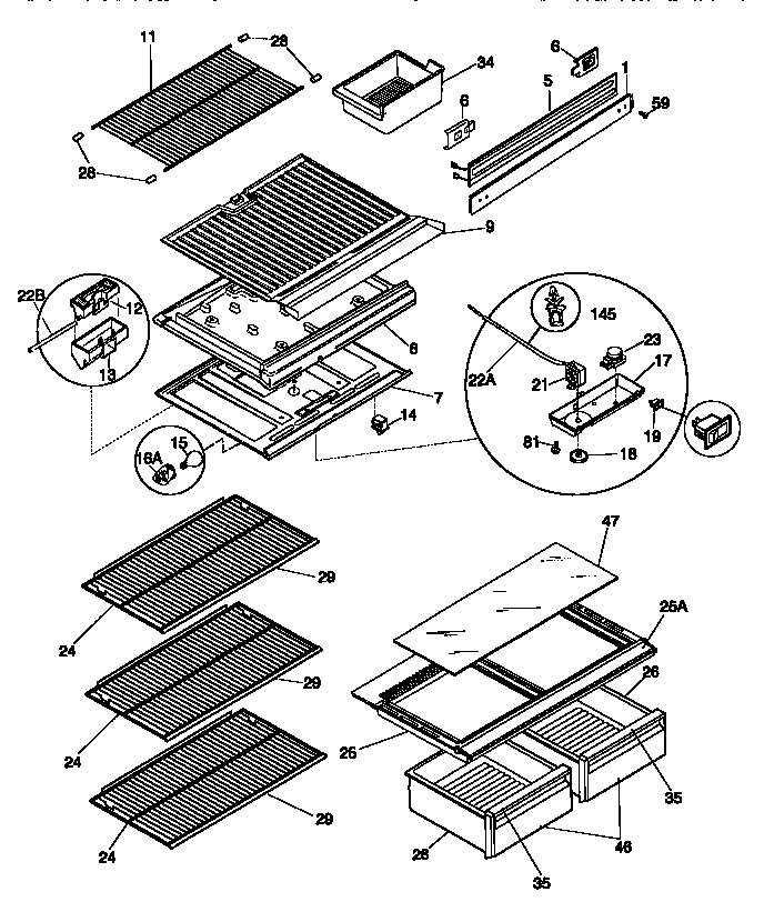 Shelves and divider block