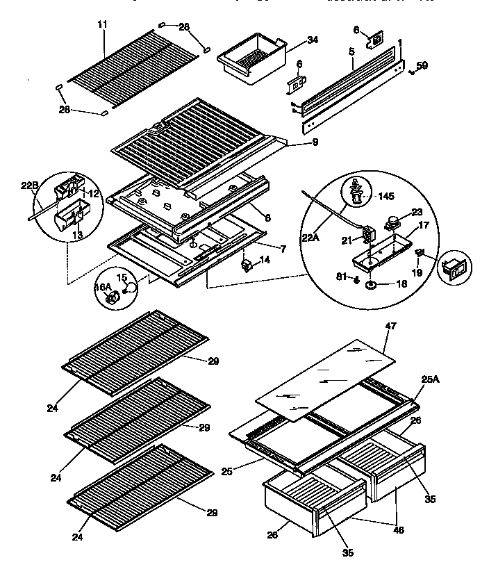 Shelves and divider block