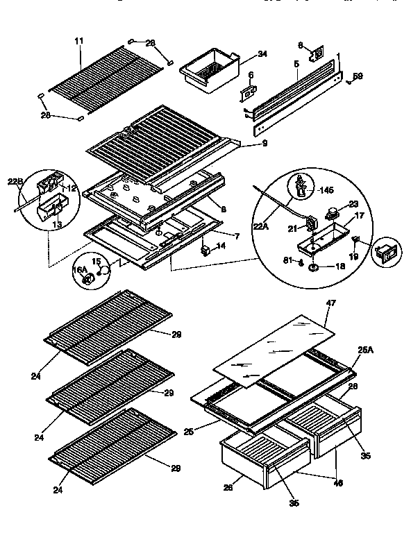 Shelves and divider block