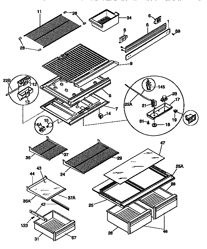 Shelves and divider block