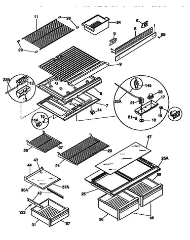 Shelves and divider block