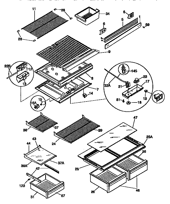 Shelves and divider block