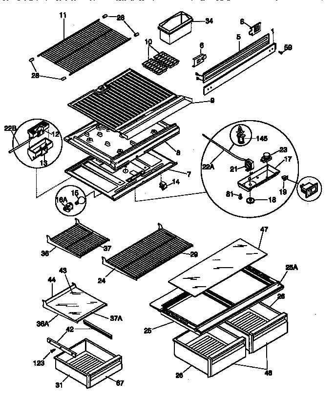 Shelves and divider block