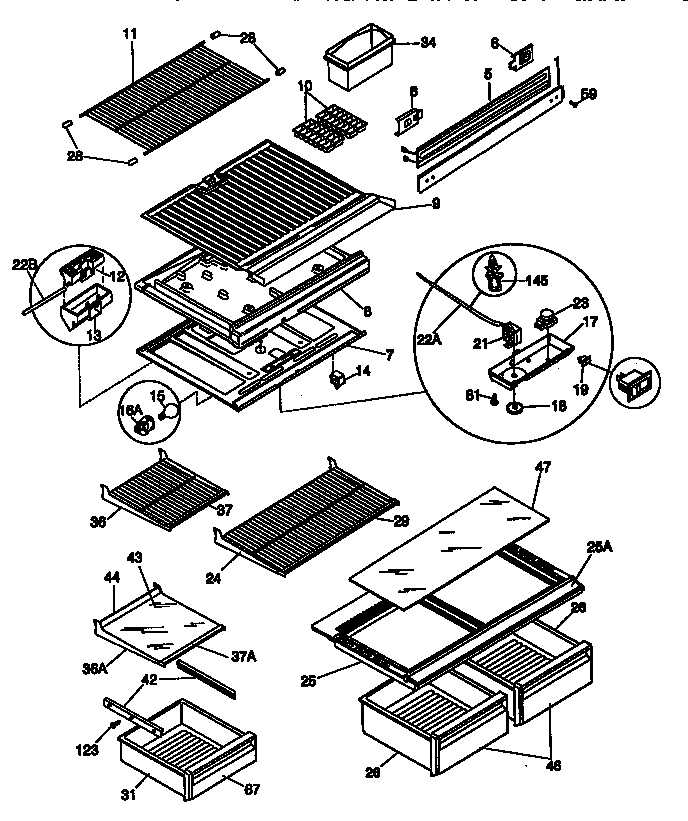 Shelves and divider block