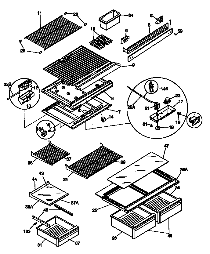 Shelves and divider block