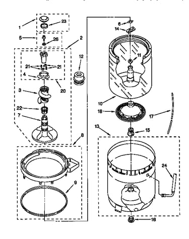 Agitator, basket, and tub