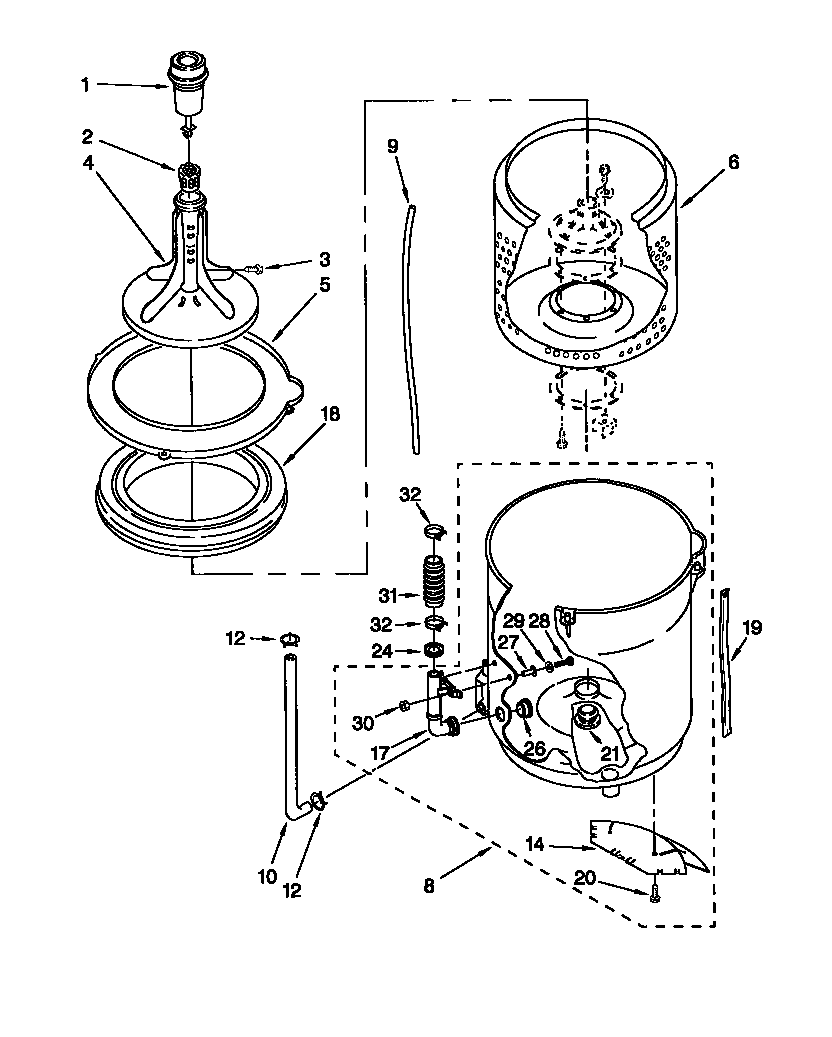 AGITATOR, BASKET AND TUB