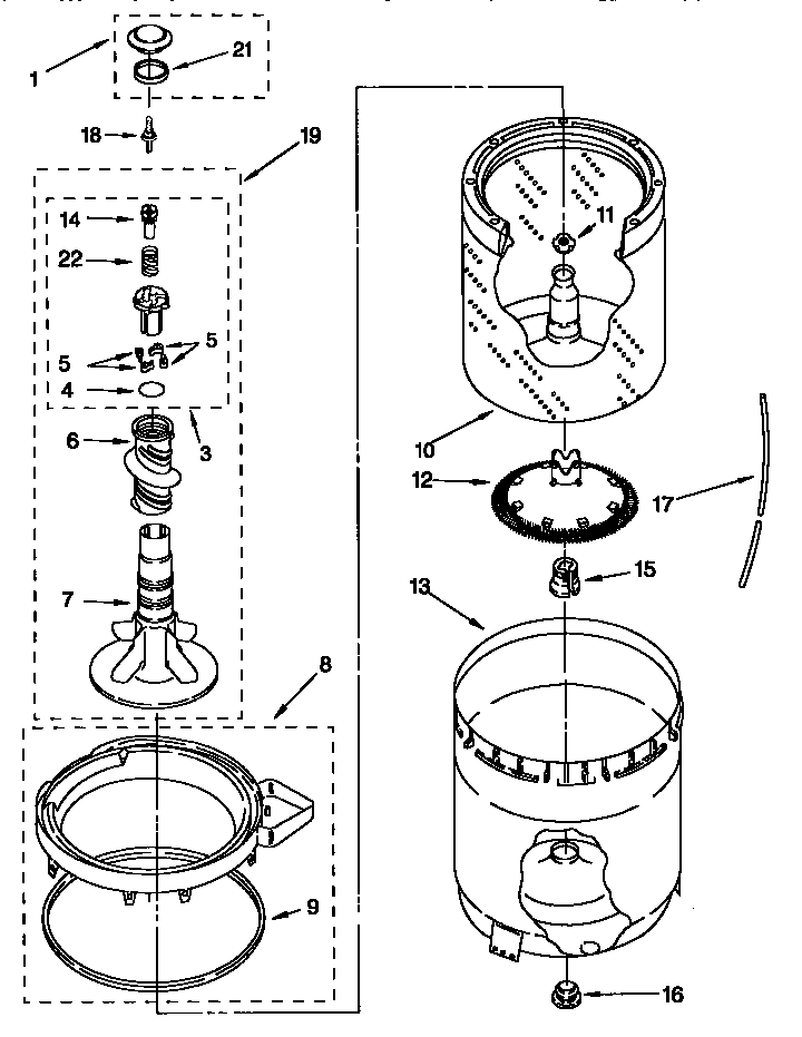 AGITATOR, BASKET AND TUB