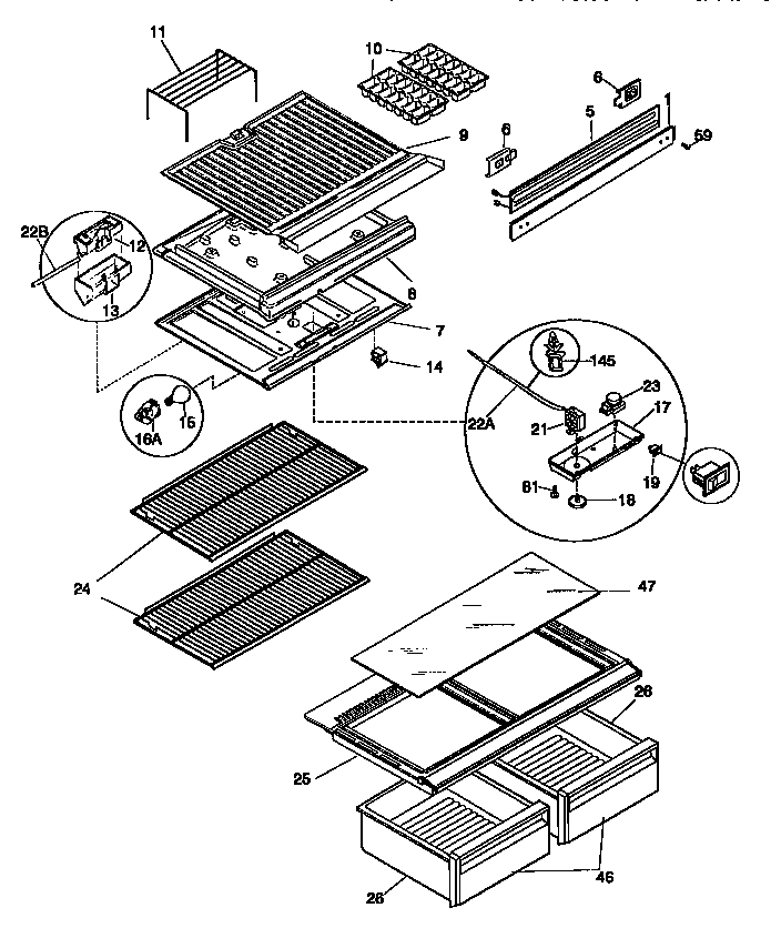 Shelves and divider block